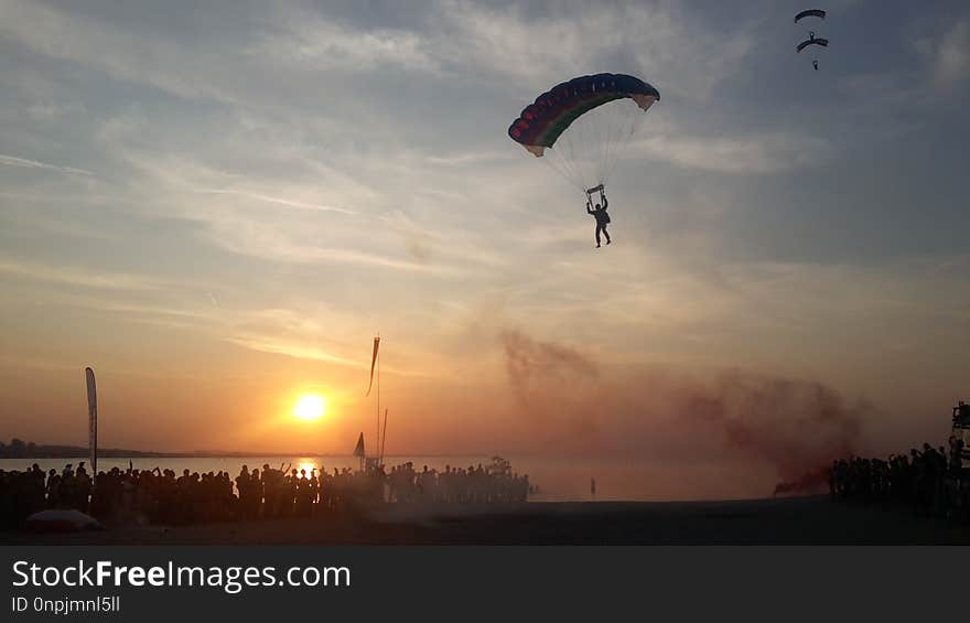 Air Sports, Parachute, Sky, Parachuting