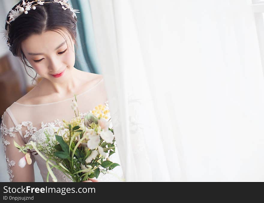 Flower, Bride, Gown, Headpiece