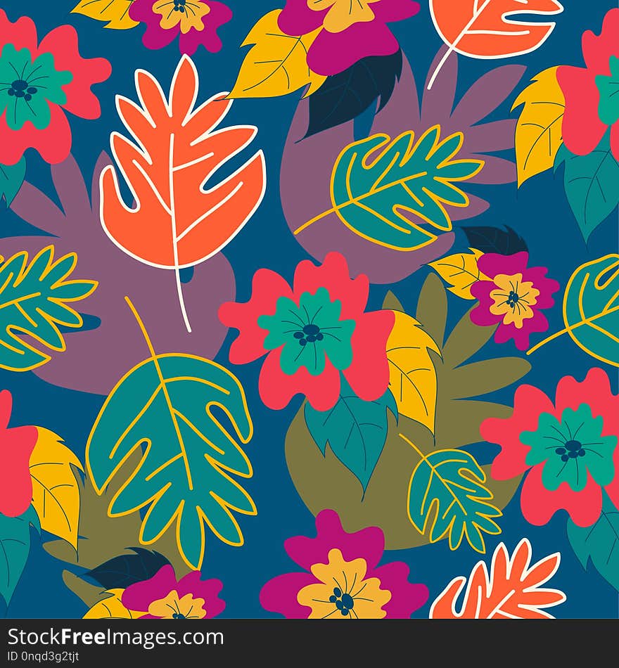 Flower and leave seamless pattern