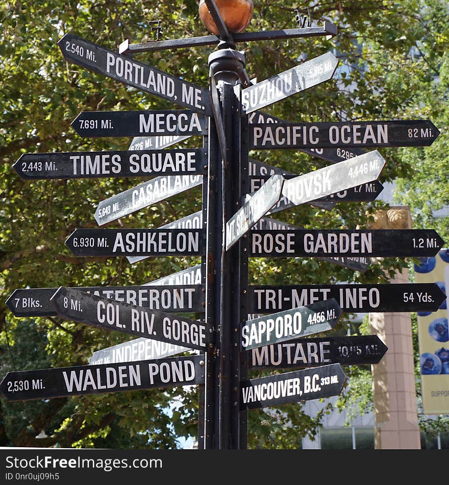 Tree, Street Sign, Signage, Advertising