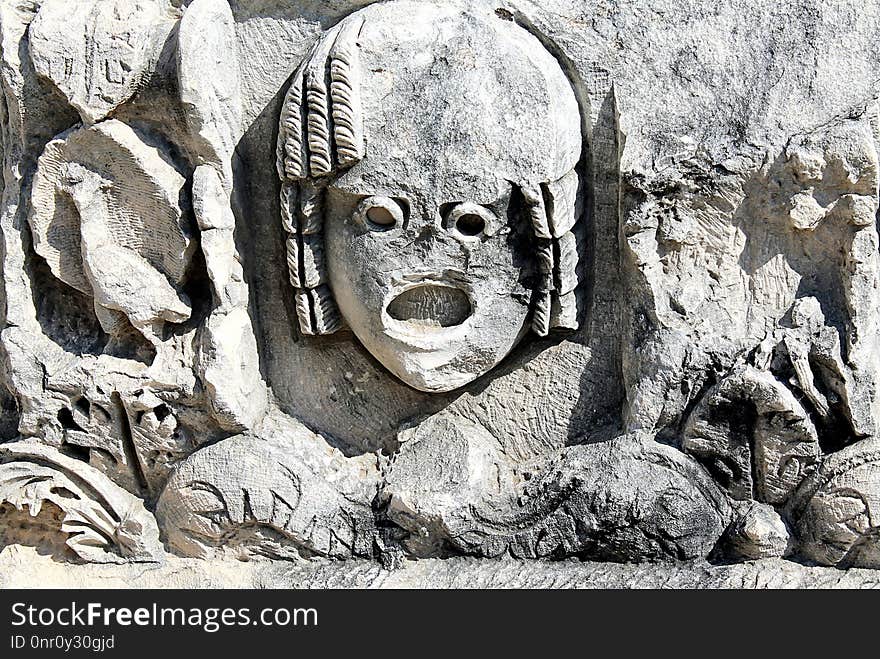 Stone Carving, Sculpture, Head, Archaeological Site