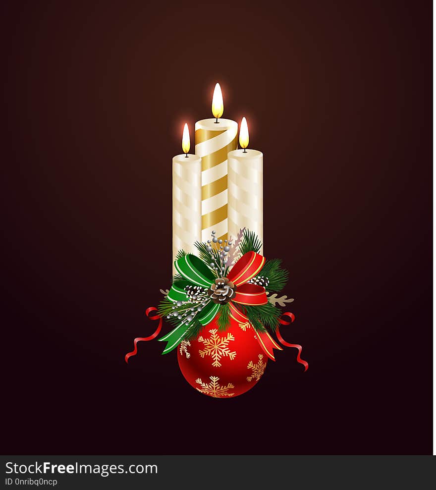 Christmas candle combined width Christmas tree branches, and bows vector