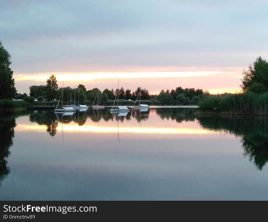 Reflection, Waterway, Water, Sky