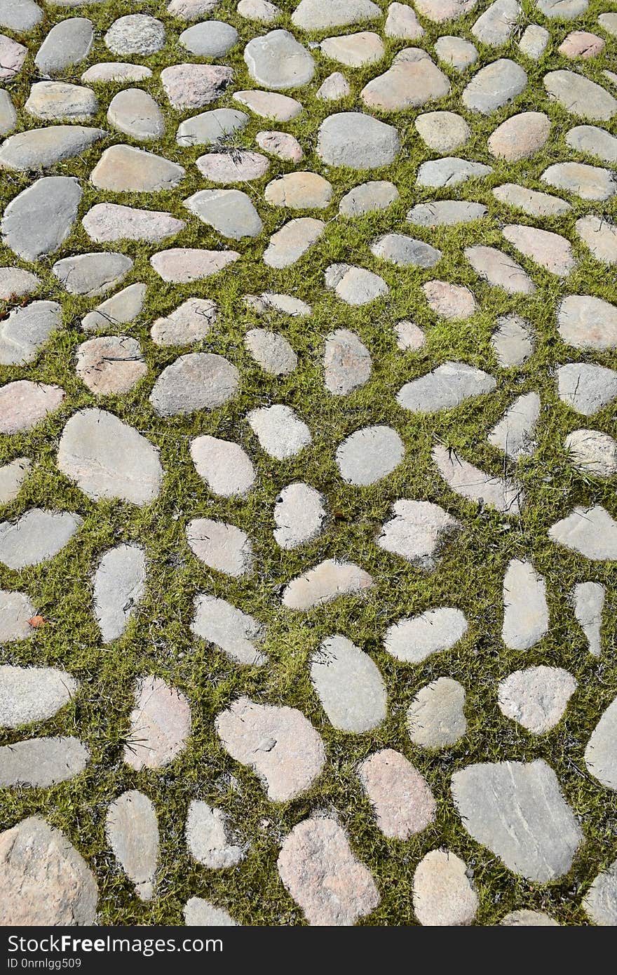 Grass, Cobblestone, Road Surface, Pattern