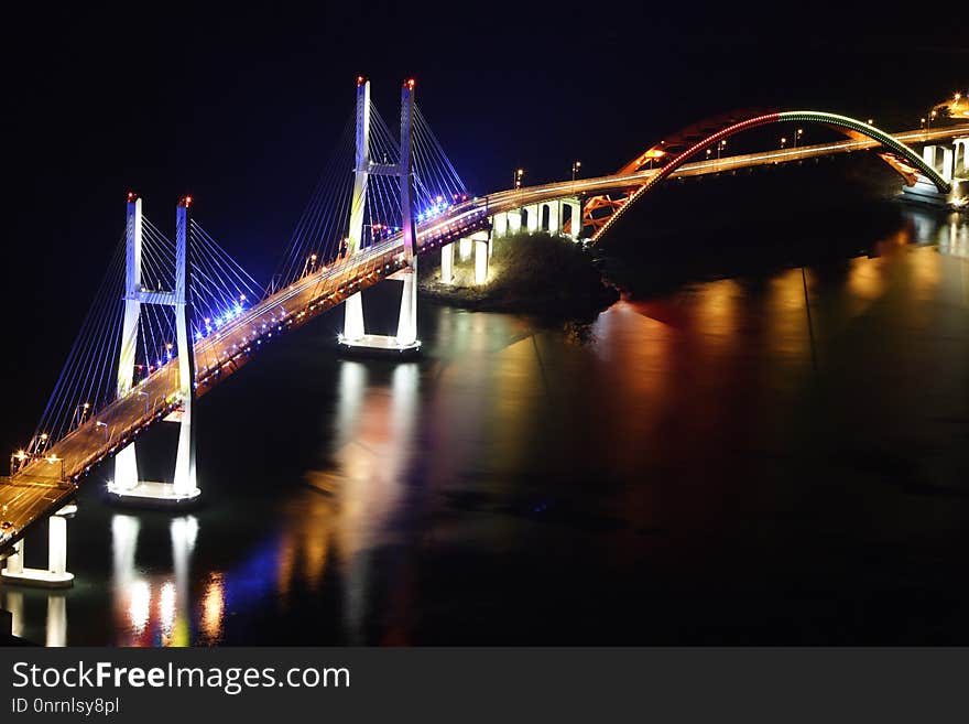 Reflection, Bridge, Night, Landmark