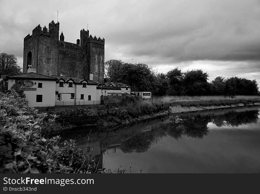 Reflection, Waterway, Black And White, Cloud