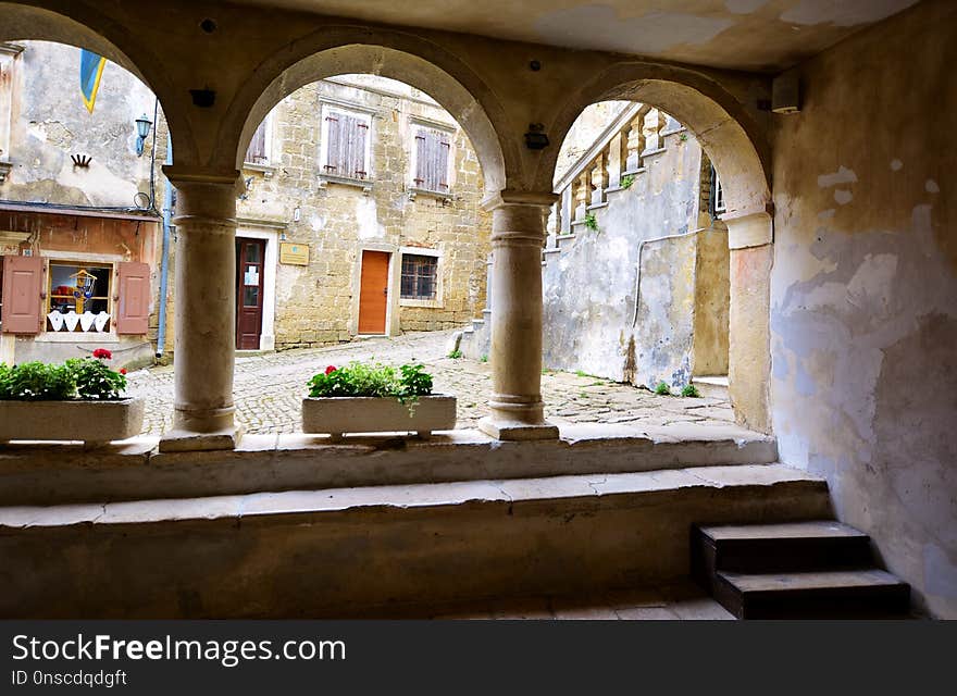 Arch, Courtyard, Hacienda, Window