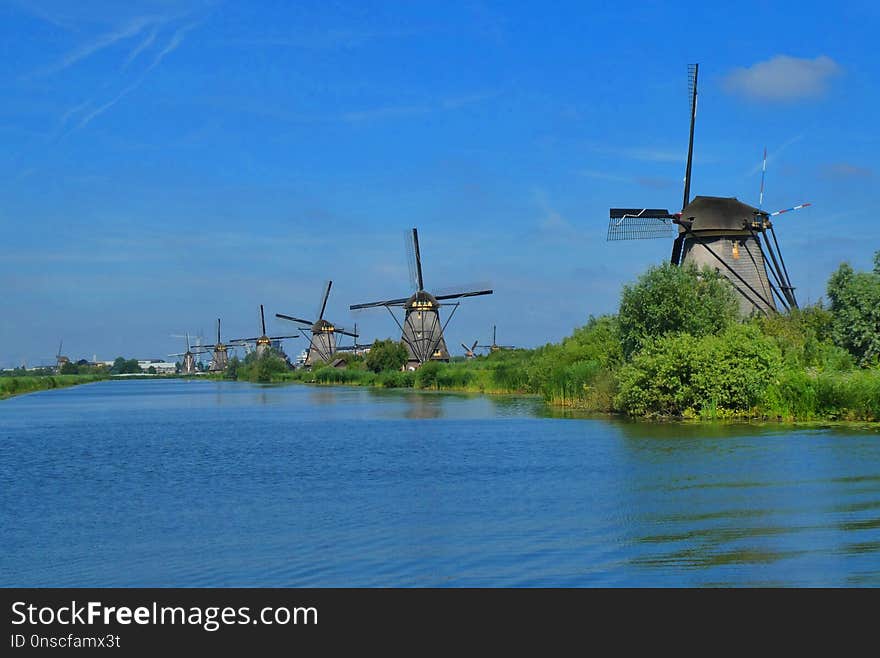 Windmill, Waterway, Mill, Sky