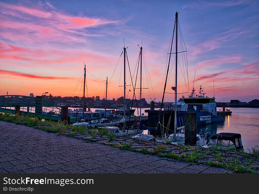 Sky, Marina, Sea, Sunset