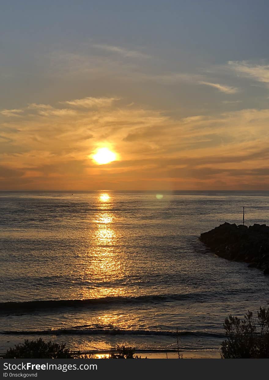 Sea, Horizon, Sky, Sunset