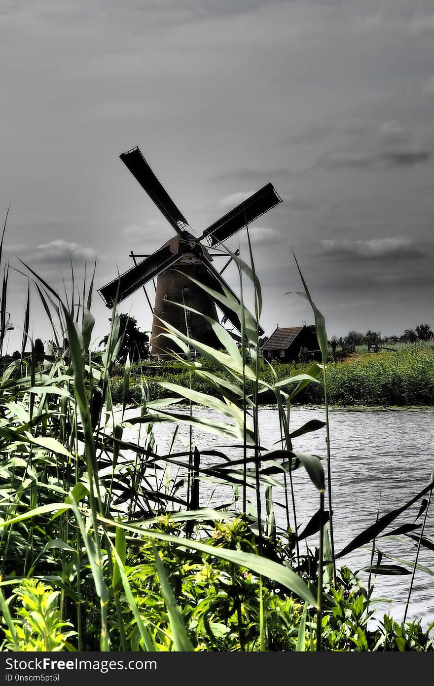 Windmill, Waterway, Water, Mill