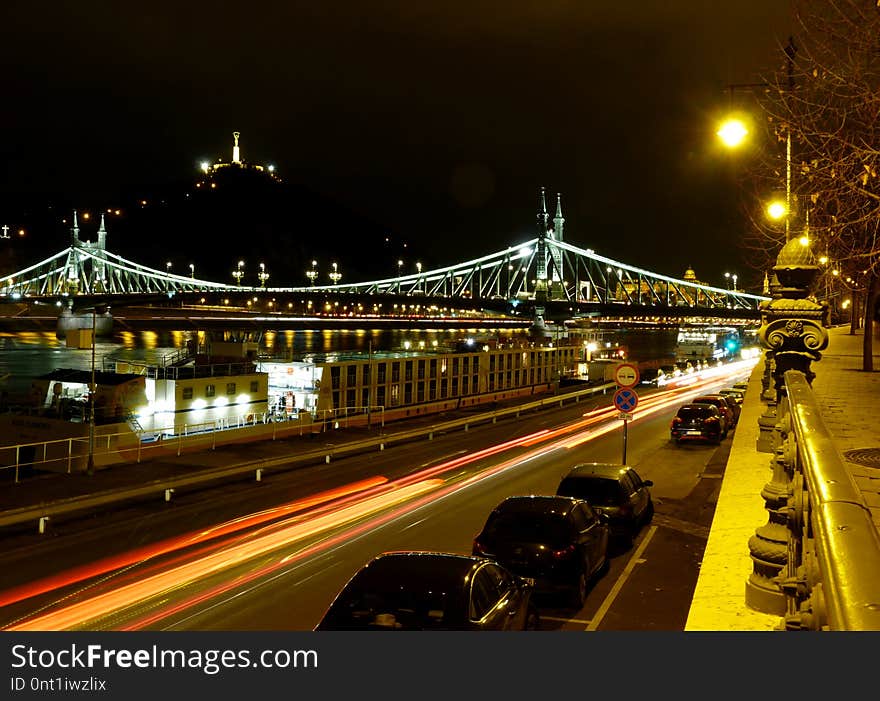 Night Panorama Of The Liberty Bridge In Budapest