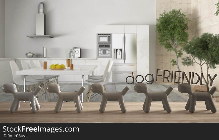 Wooden Table Top Or Shelf With Line Of Stylized Dogs, Dog Friendly Concept, Love For Animals, Animal Dog Proof Home, Modern