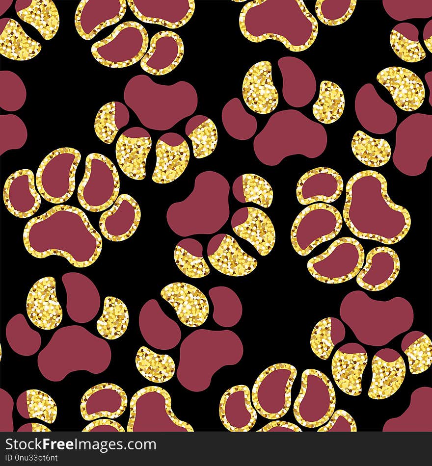 Vector semless golden sparkle pattern with dogs theme elements