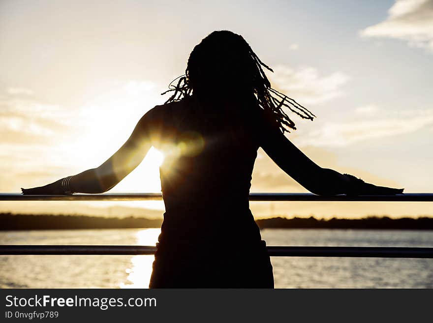 Silhouette, Sky, Sea, Girl