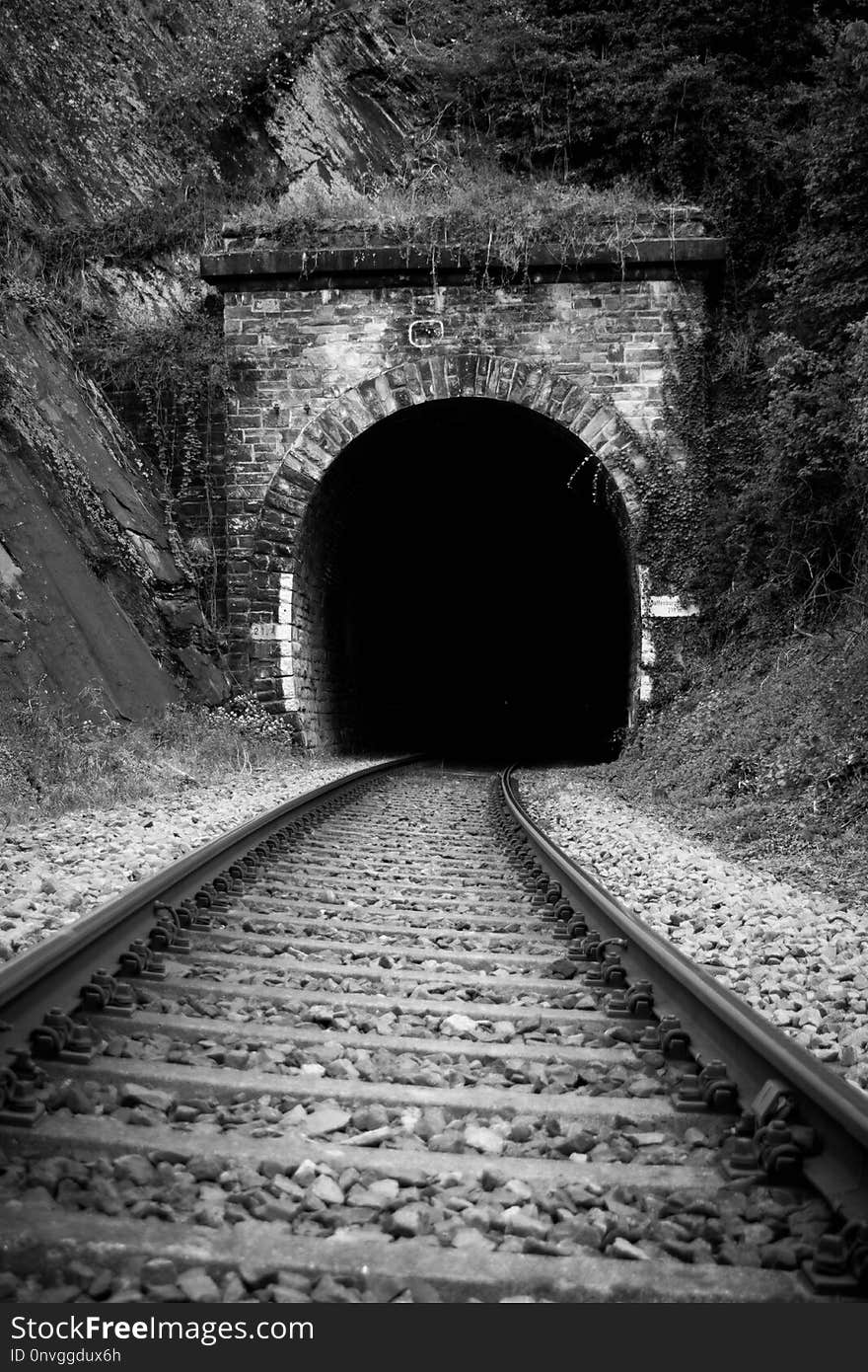 Tunnel, Track, Black And White, Monochrome Photography