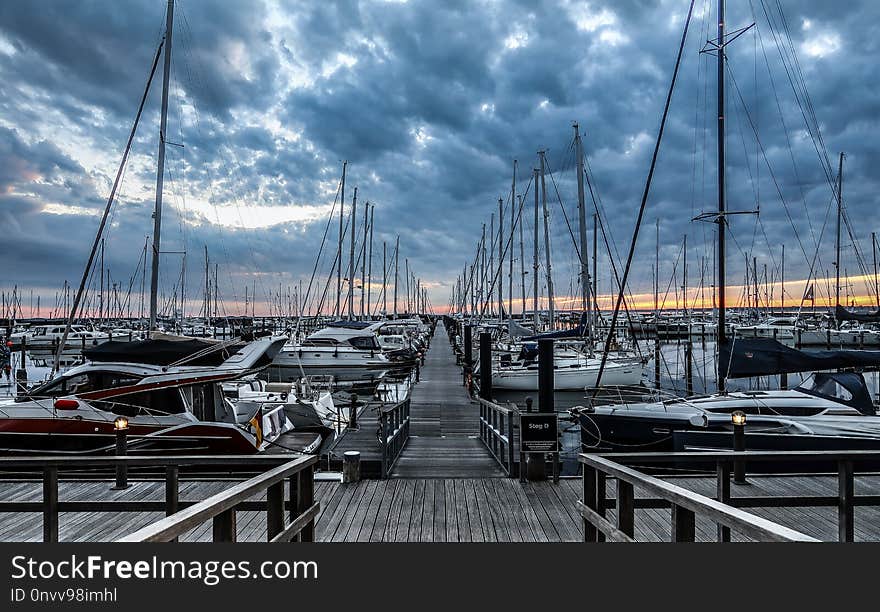 Marina, Sky, Water, Dock