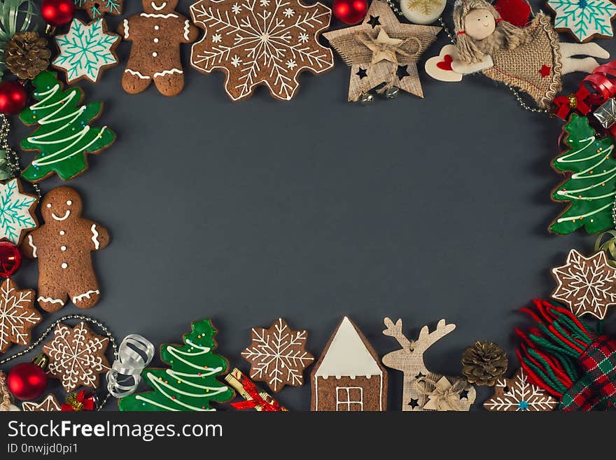 Christmas decoration with coockies and toys. Christmas decoration with coockies and toys