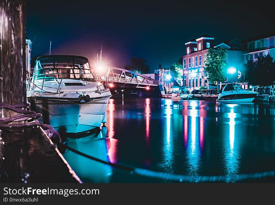 Reflection, Night, Water, Marina