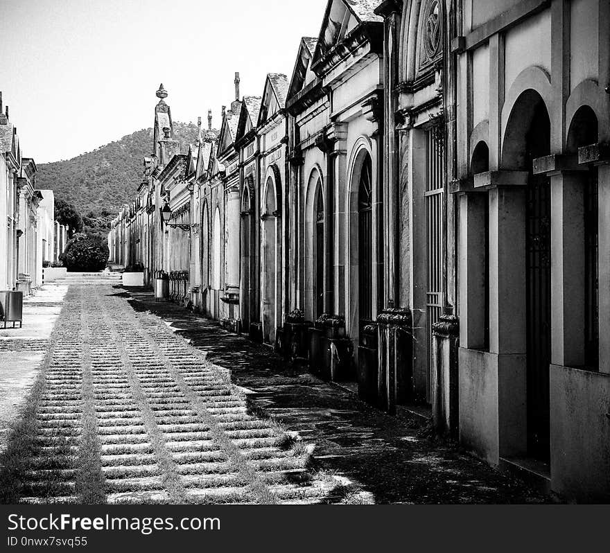 Black And White, Street, Town, Road