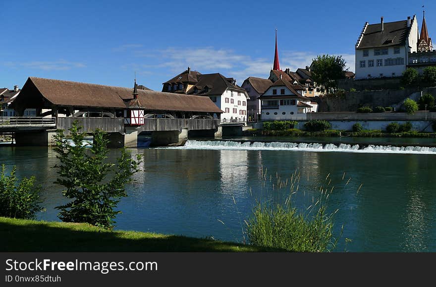 Waterway, Reflection, Water, Town