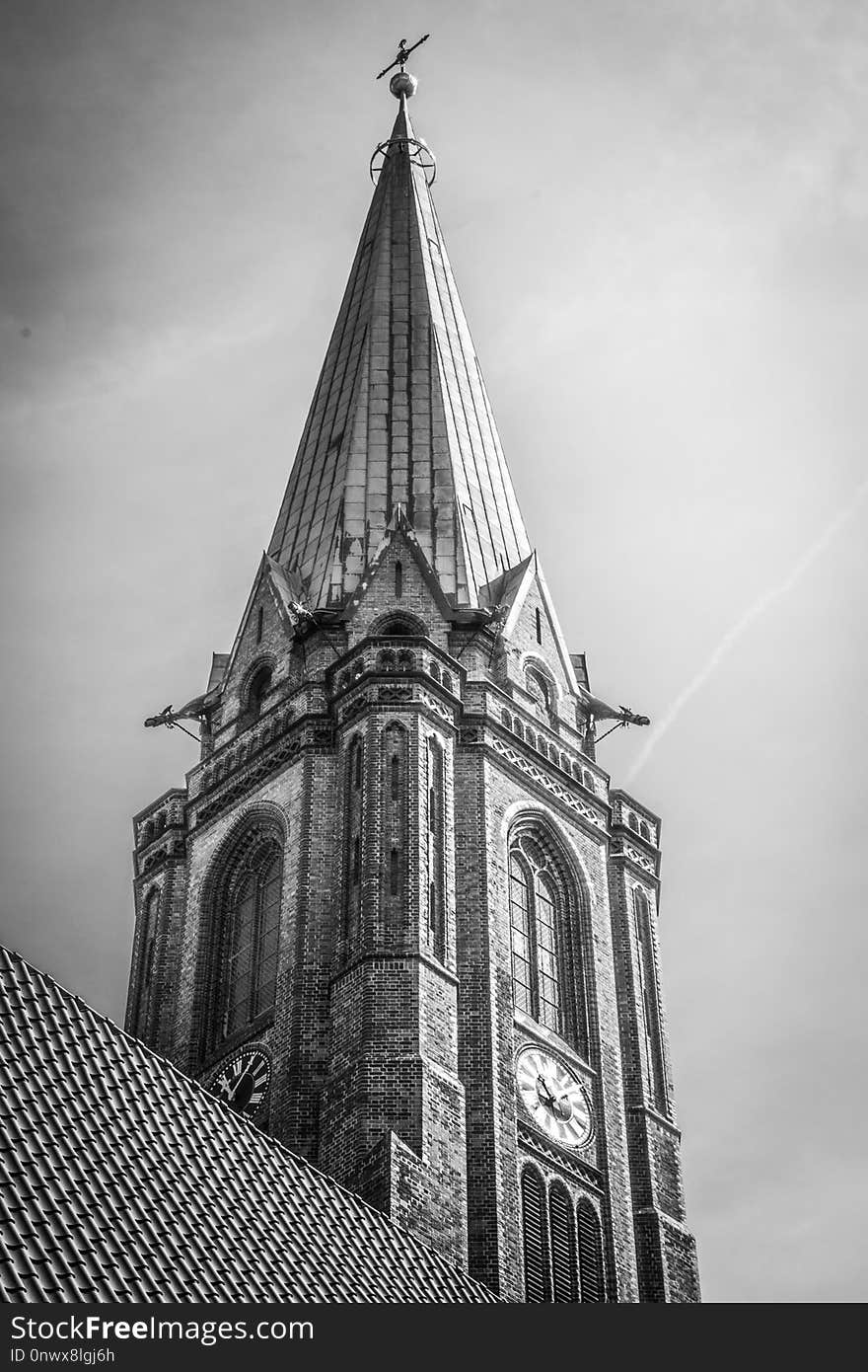 Spire, Landmark, Black And White, Sky