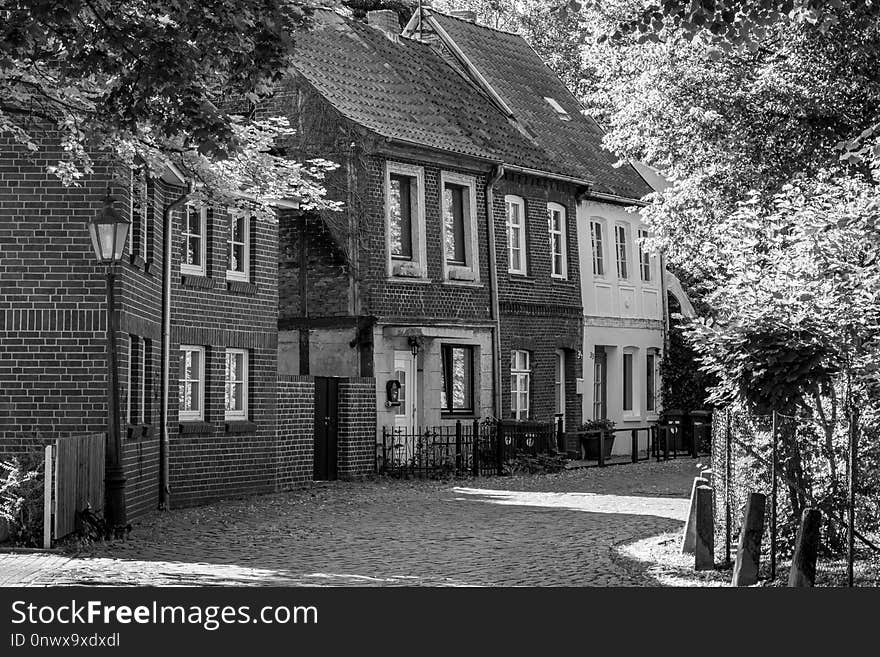 Black And White, House, Home, Town