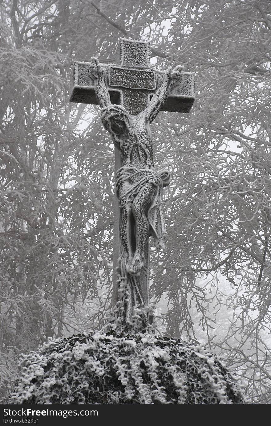 Black And White, Cross, Tree, Monochrome Photography