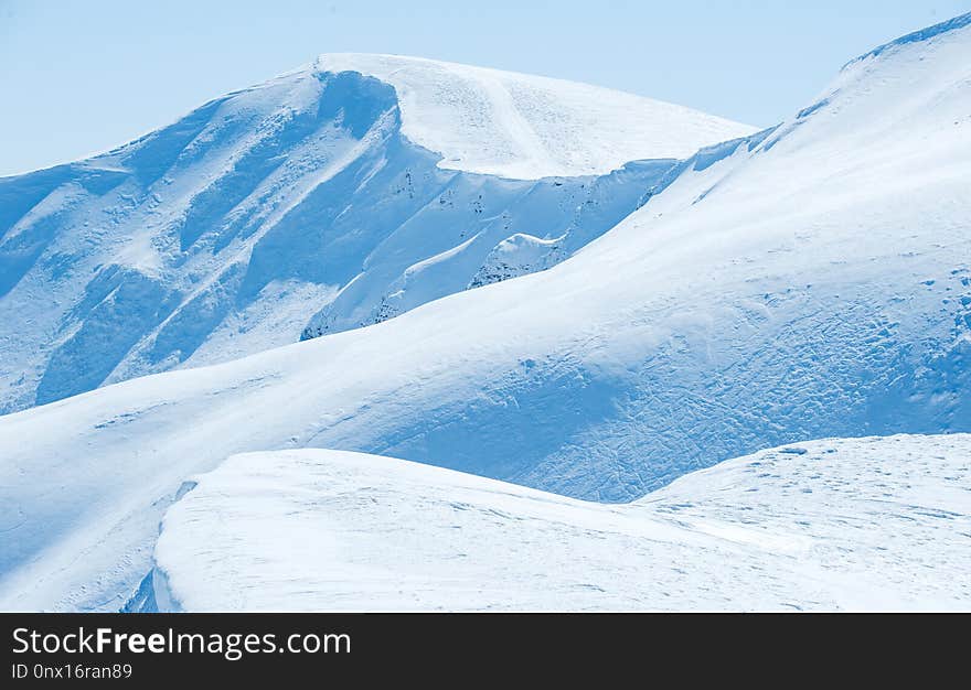 Snow-capped peaks of the Carpathian mountain range of Europe. Snow-capped peaks of the Carpathian mountain range of Europe