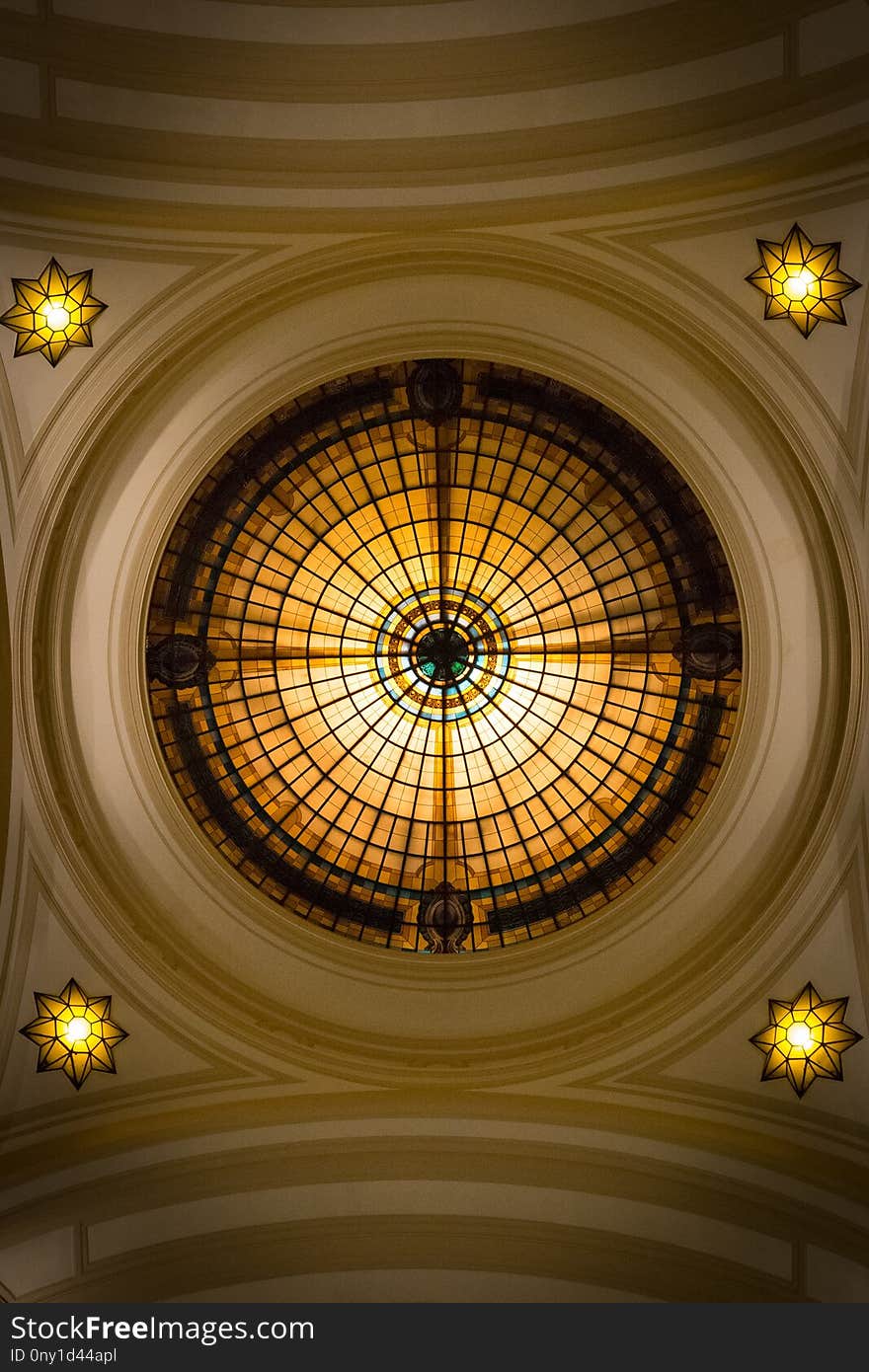 Yellow, Ceiling, Stained Glass, Dome