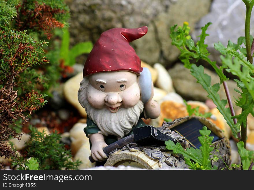 Garden Gnome, Lawn Ornament, Statue, Leaf