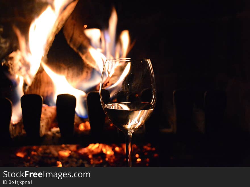 Wine Glass, Stemware, Flame, Red Wine