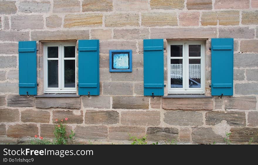 Blue, Wall, Window, Facade