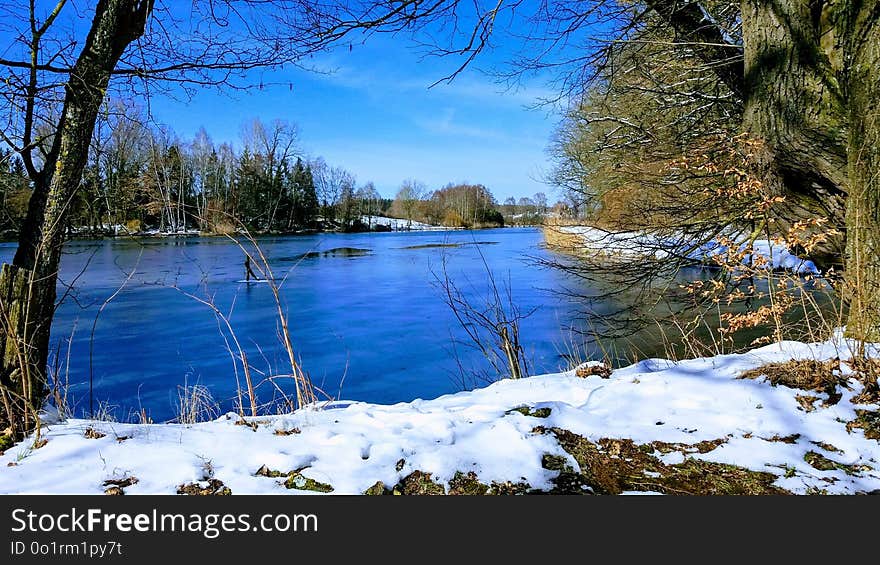 Winter, Water, Snow, Reflection