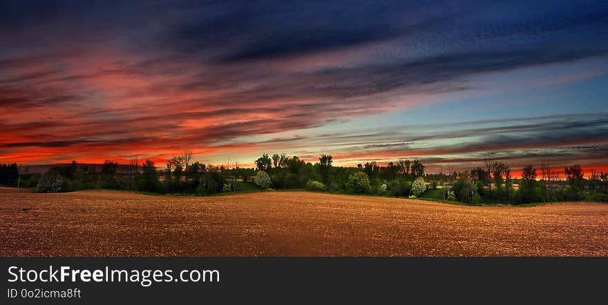 Sky, Field, Horizon, Cloud