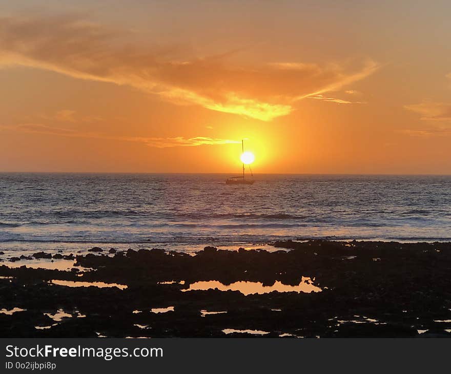 Horizon, Sea, Sky, Sunset