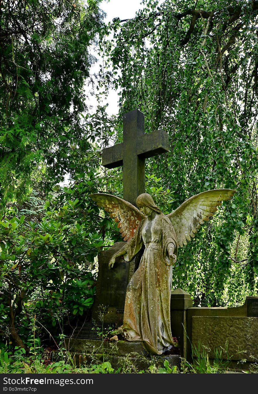 Cemetery, Statue, Grave, Tree