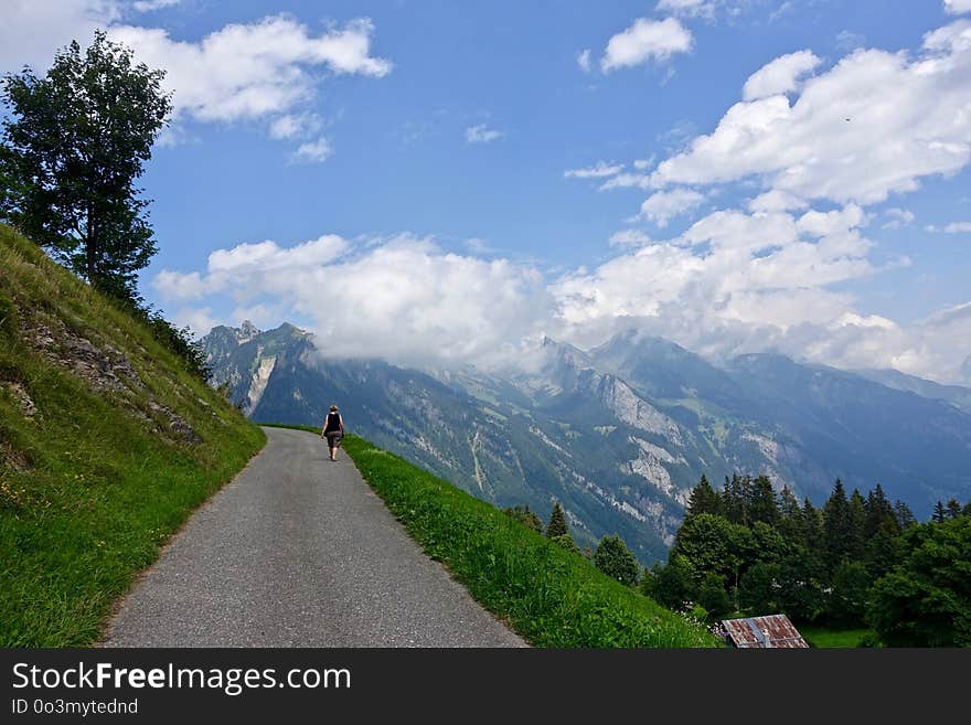 Sky, Mountainous Landforms, Mountain Range, Road