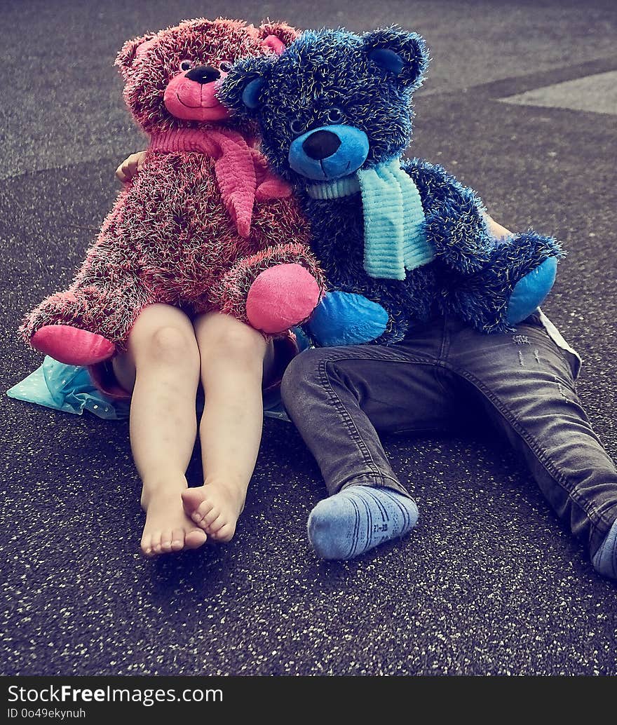 Blue, Purple, Teddy Bear, Stuffed Toy