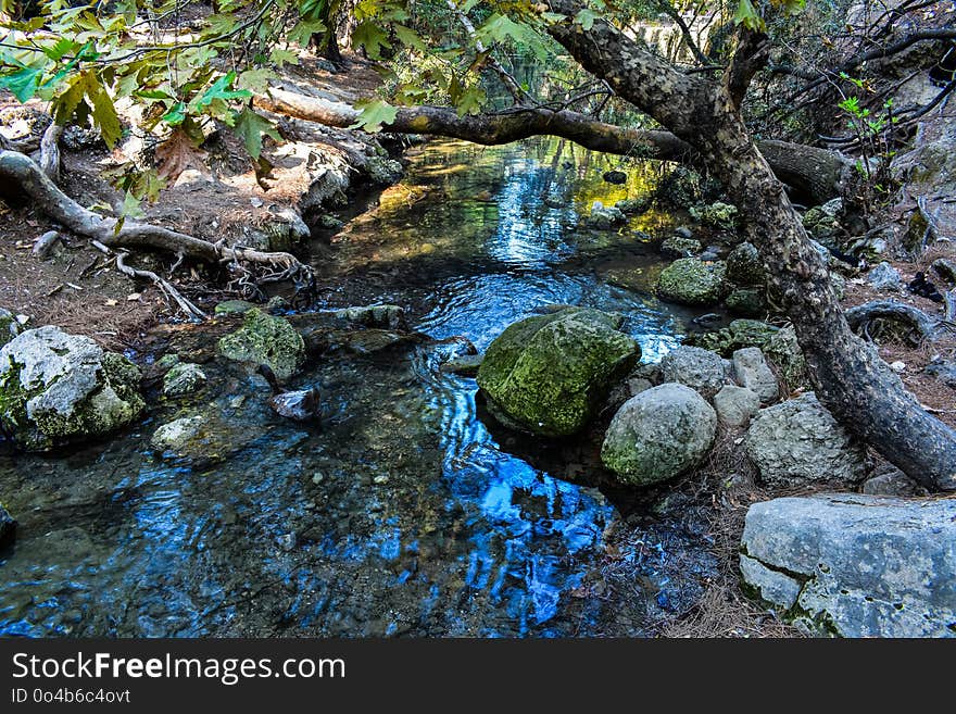 SEVEN SPRINGS,RHODES/GREECE OCTOBER 7 2018 : the life around the river in Seven Springs park in Rhodes