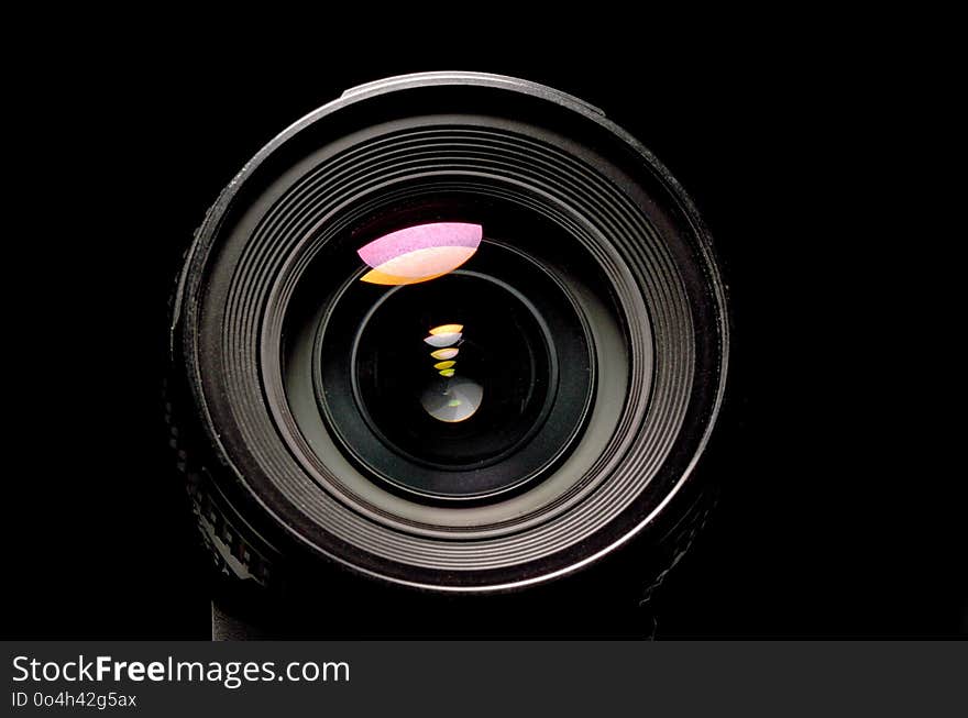 Close up view of a DSLR lens