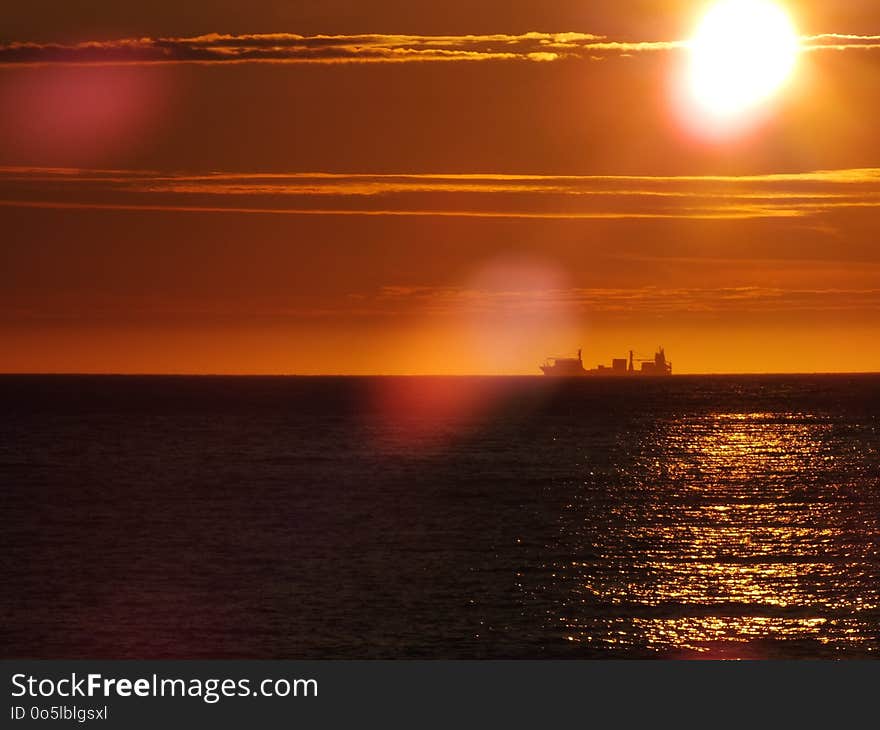 Horizon, Afterglow, Sunset, Sea