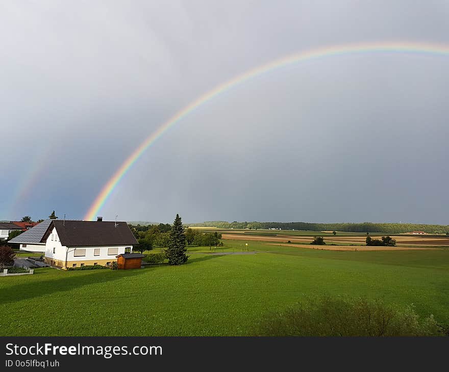 Rainbow, Sky, Field, Atmosphere