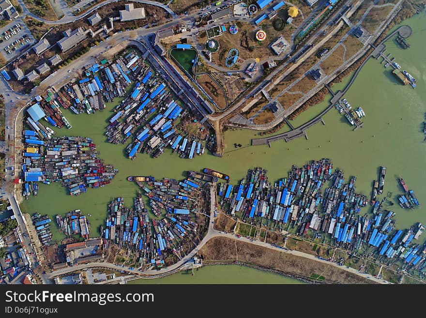 Aerial photo of hongze lake fishing port, jiangsu province, China