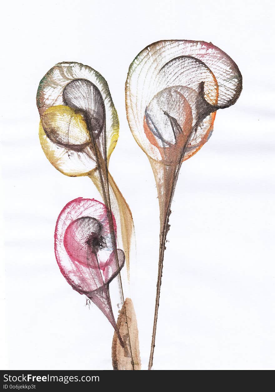 Art Design Abstract Flowers.Hand watercolor painting on paper. Art Design Abstract Flowers.Hand watercolor painting on paper.