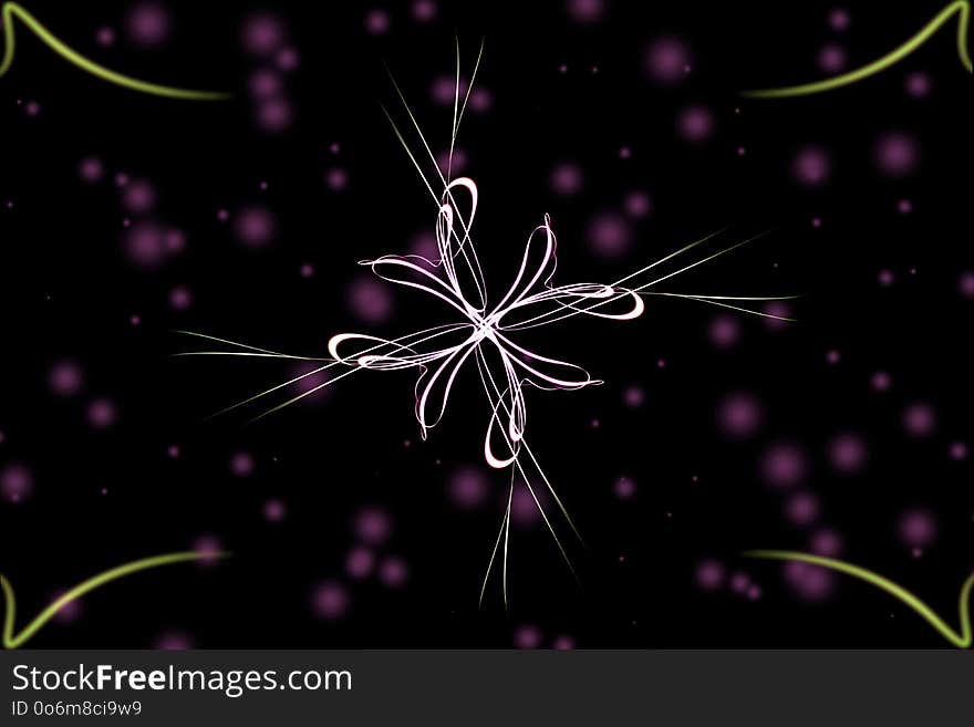 Abstract image of a shining flower in blurred dark background with bokeh for poster, web design or banner. Abstract image of a shining flower in blurred dark background with bokeh for poster, web design or banner.