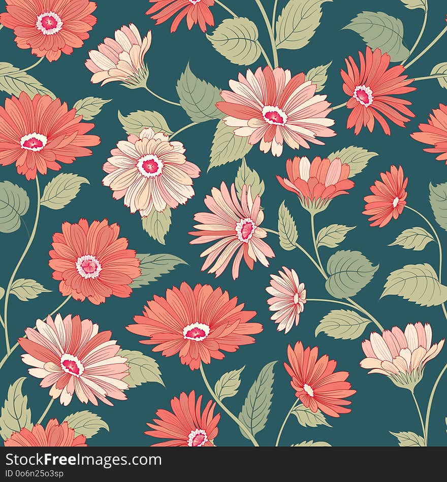 Floral Pattern. Flower Marigold Seamless Background