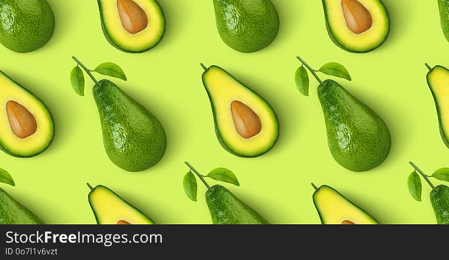 Avocado seamless pattern isolated on green background