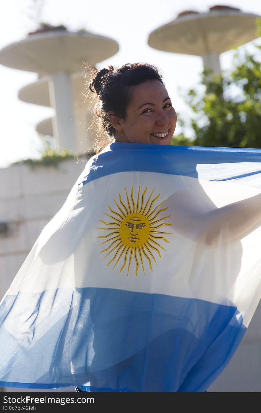 Blue, White, Woman, Shoulder