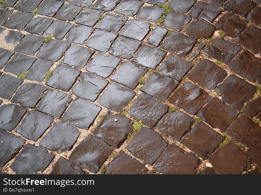 Cobblestone, Road Surface, Grass, Pattern